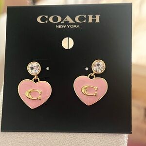 Coach pink logo heart earrings